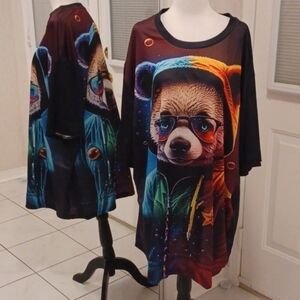 4/$80 New Black & Brown With Colourful Bear Tee - Size 5XL